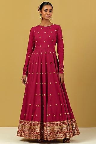 maroon hand embroidered anarkali