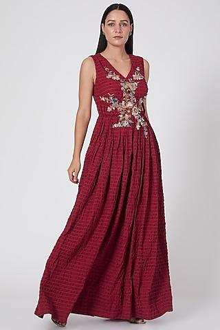 maroon hand embroidered crushed dress