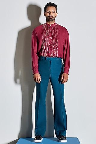 maroon hand embroidered shirt