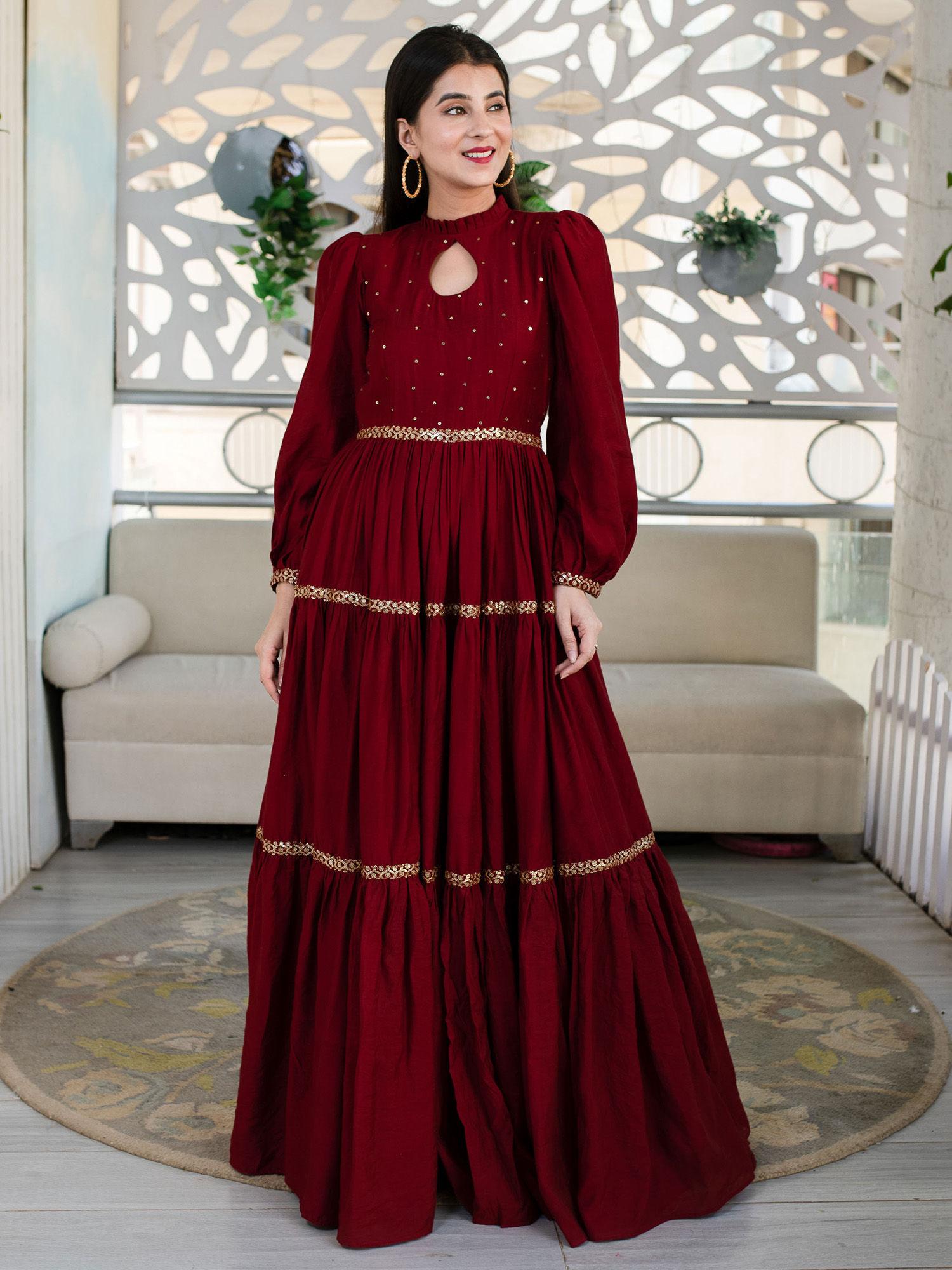 maroon hand work gown