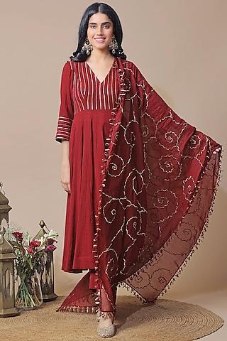 maroon handloom chanderi anarkali set