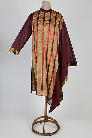 maroon high neck draped tunic