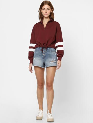 maroon high neck sweatshirt