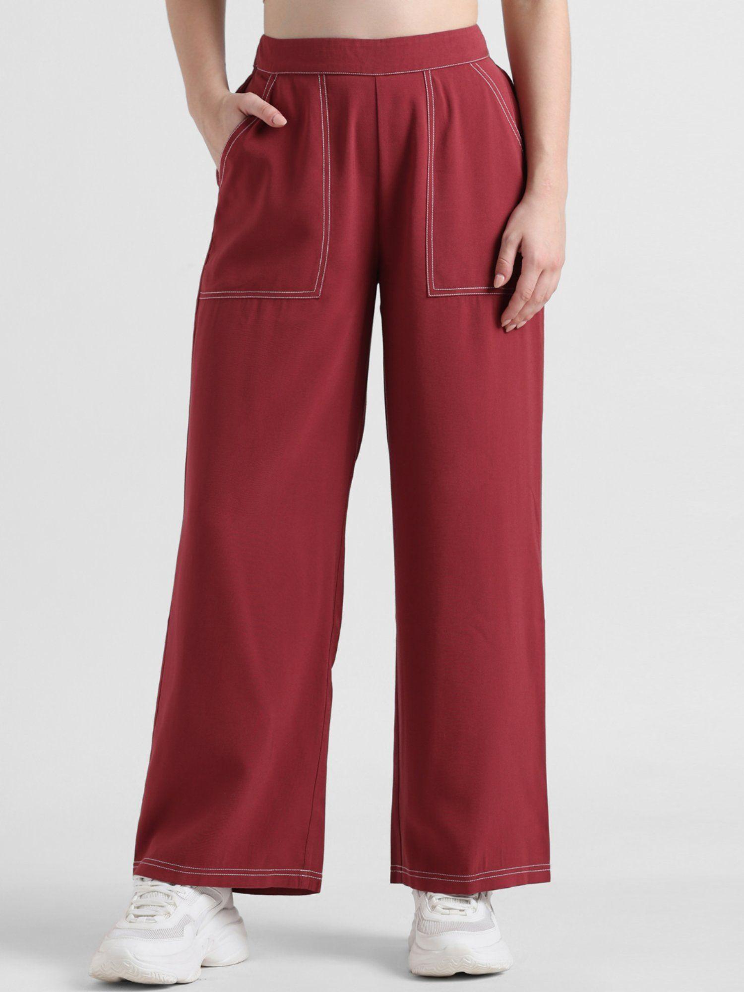 maroon high rise contrast stitch pants