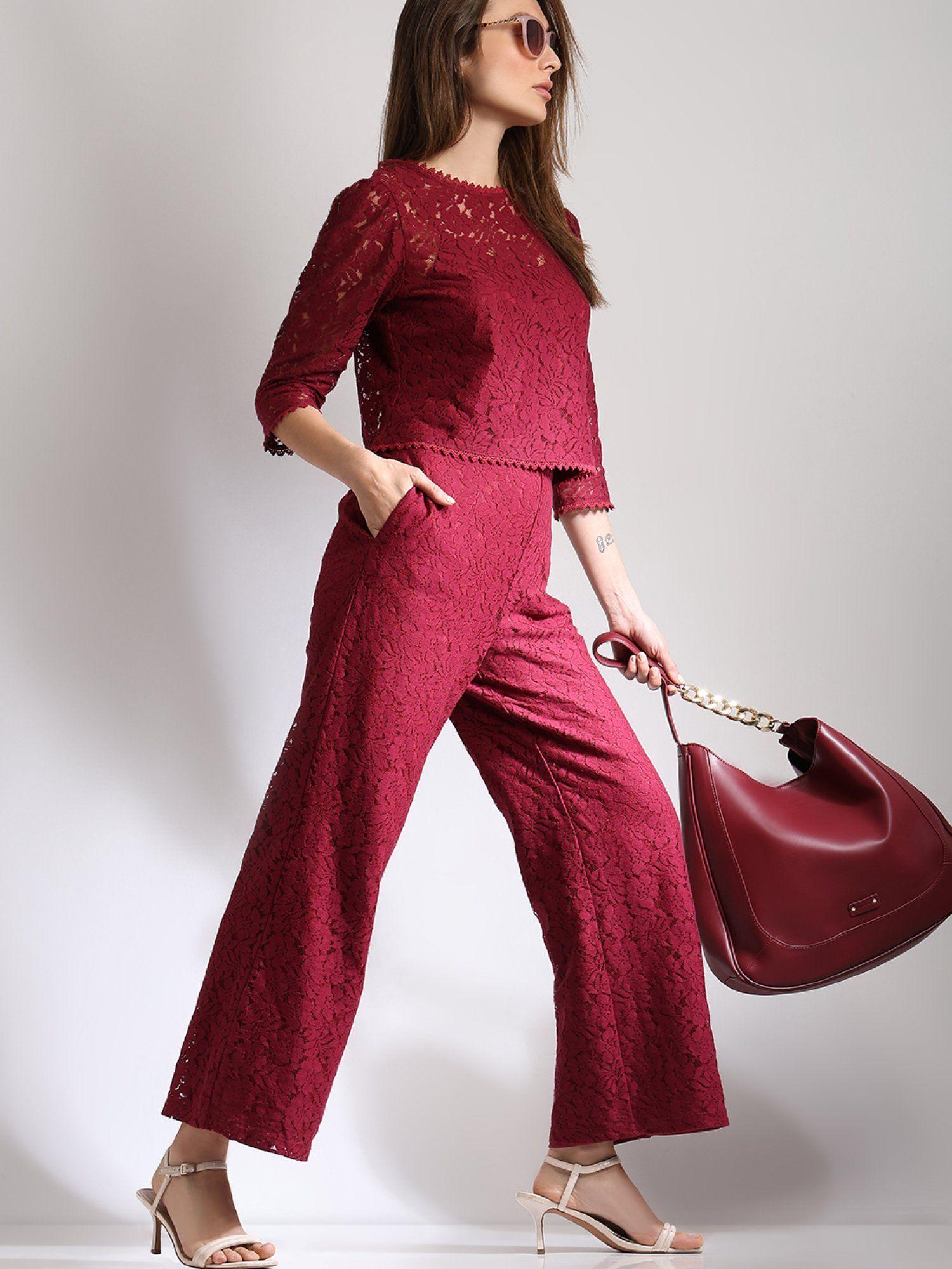 maroon high rise lace pant