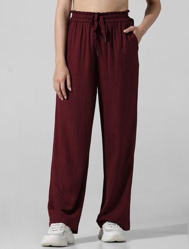 maroon high rise linen pants