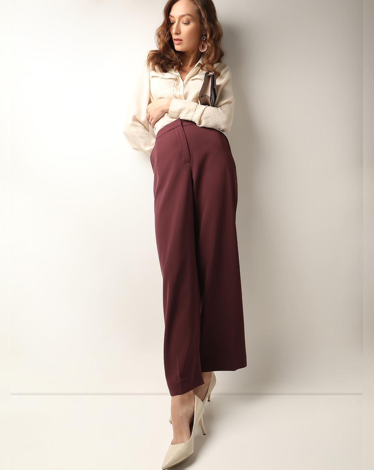 maroon high rise pants