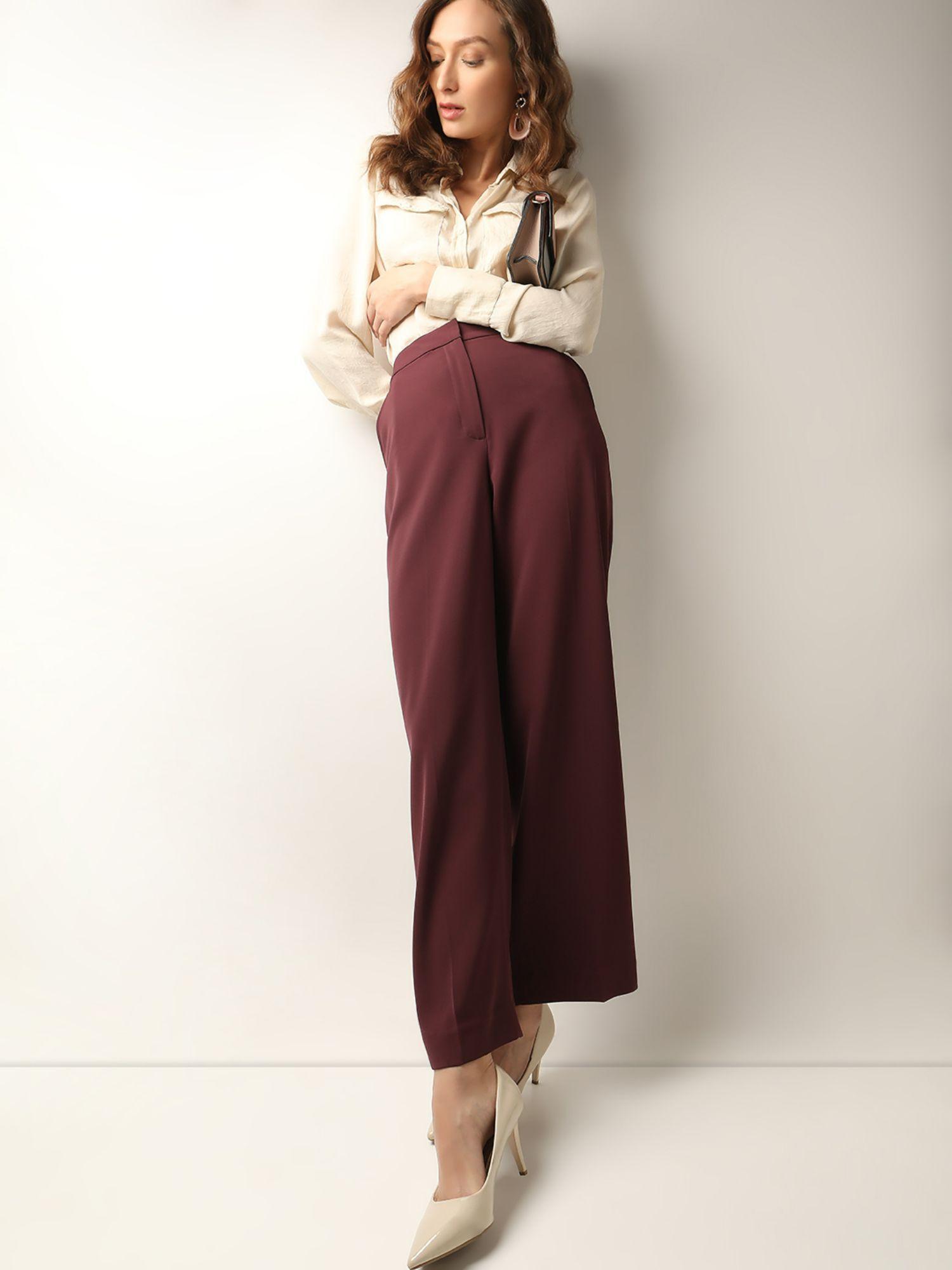 maroon high rise trouser