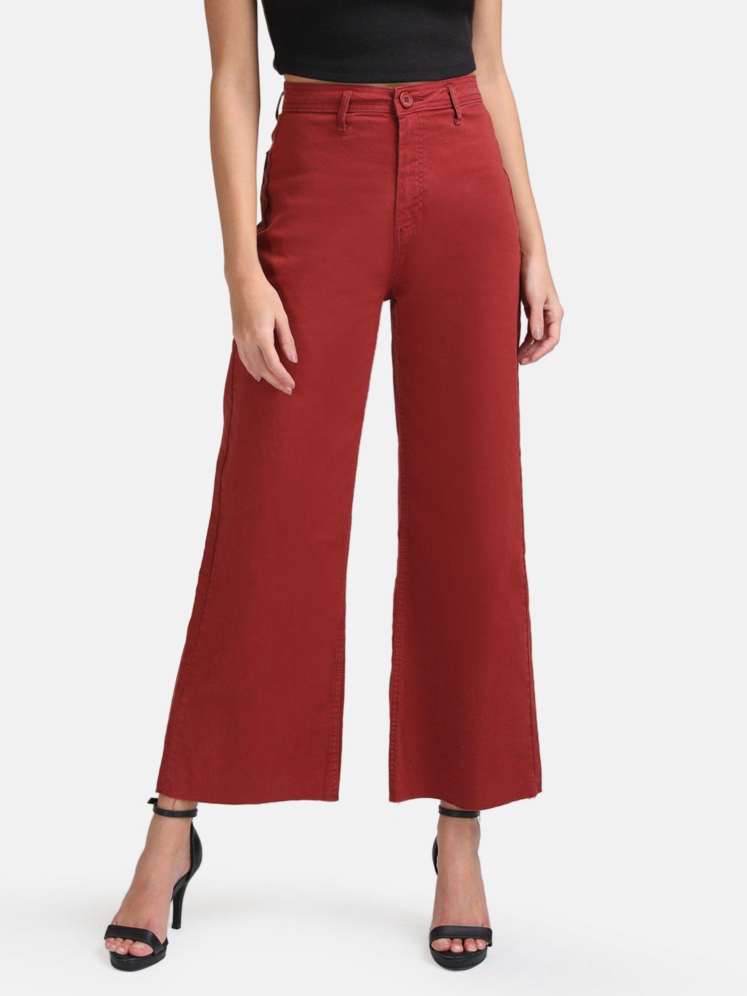 maroon high waisted wide leg denim