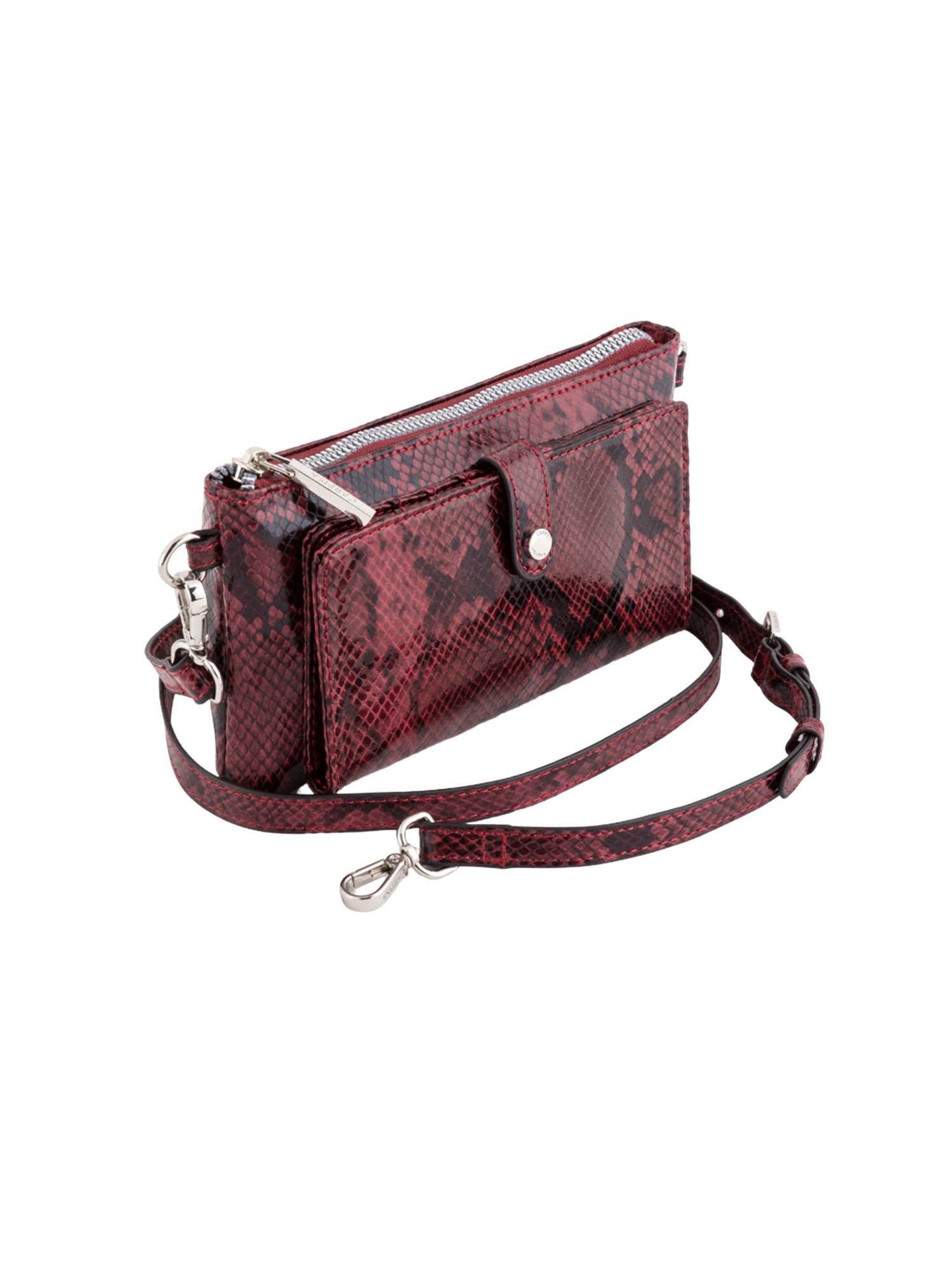 maroon integrated wallet with detachable strap