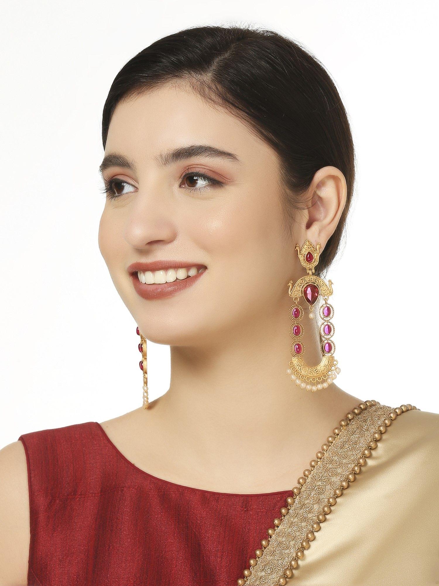 maroon jadau ethnic drop earrings - contemporary design