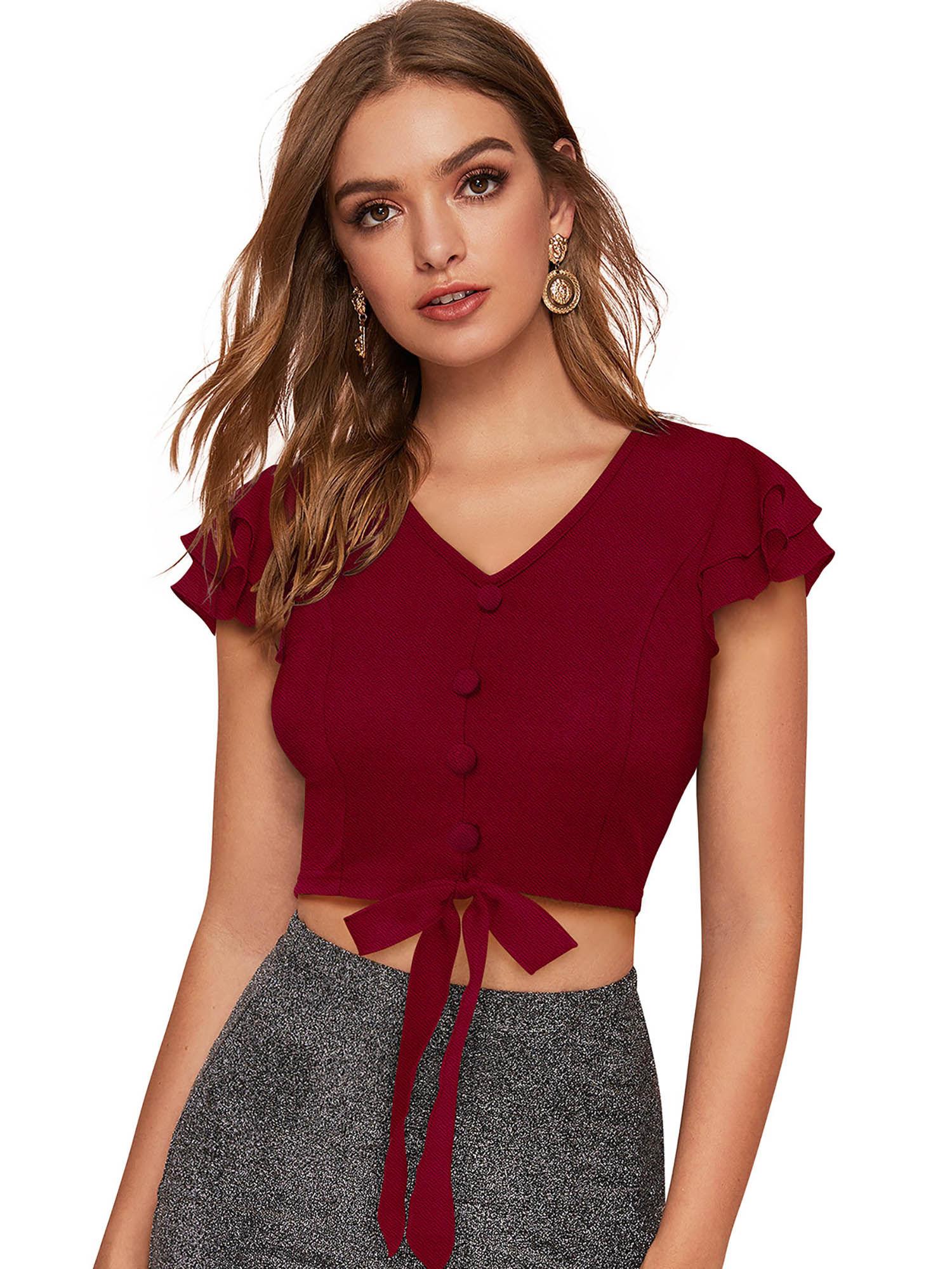 maroon knit fabric crop top for women