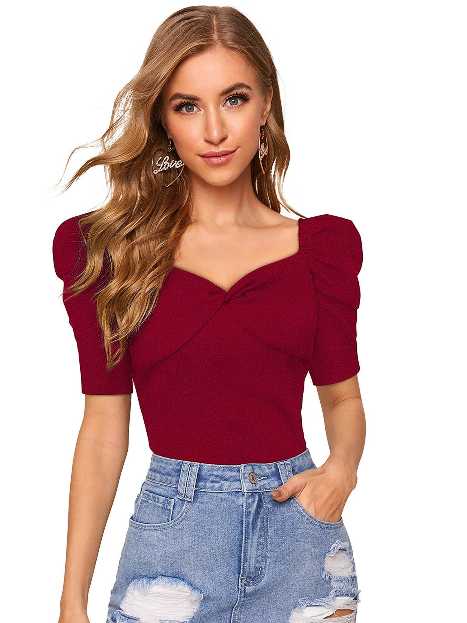 maroon knit fabric top for women