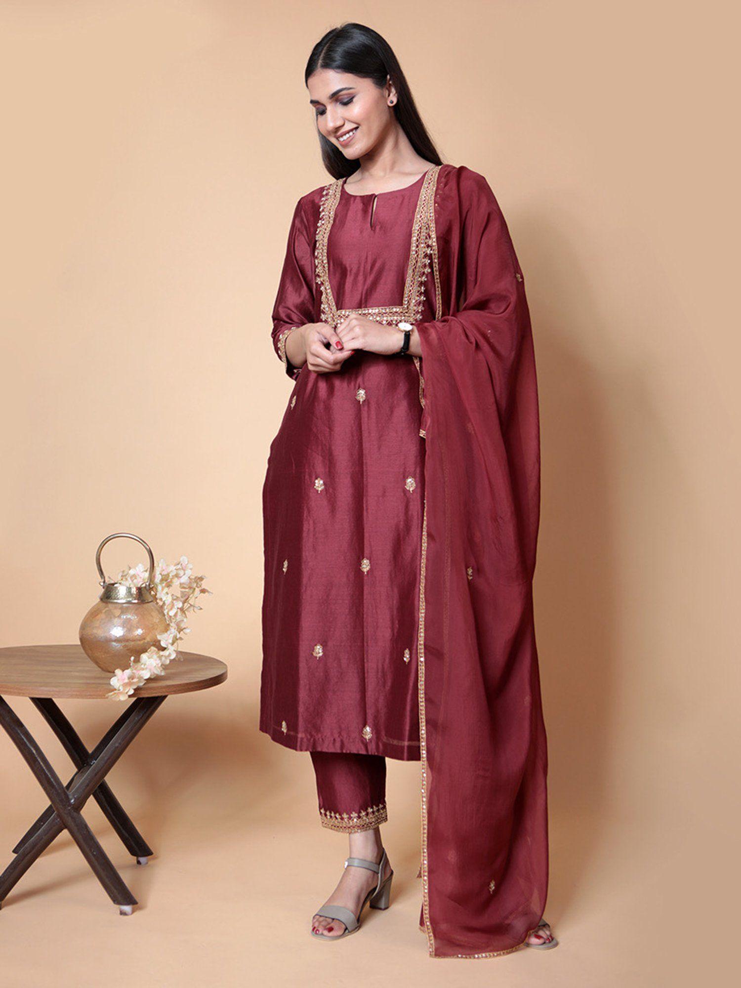 maroon kurta (set of 3)