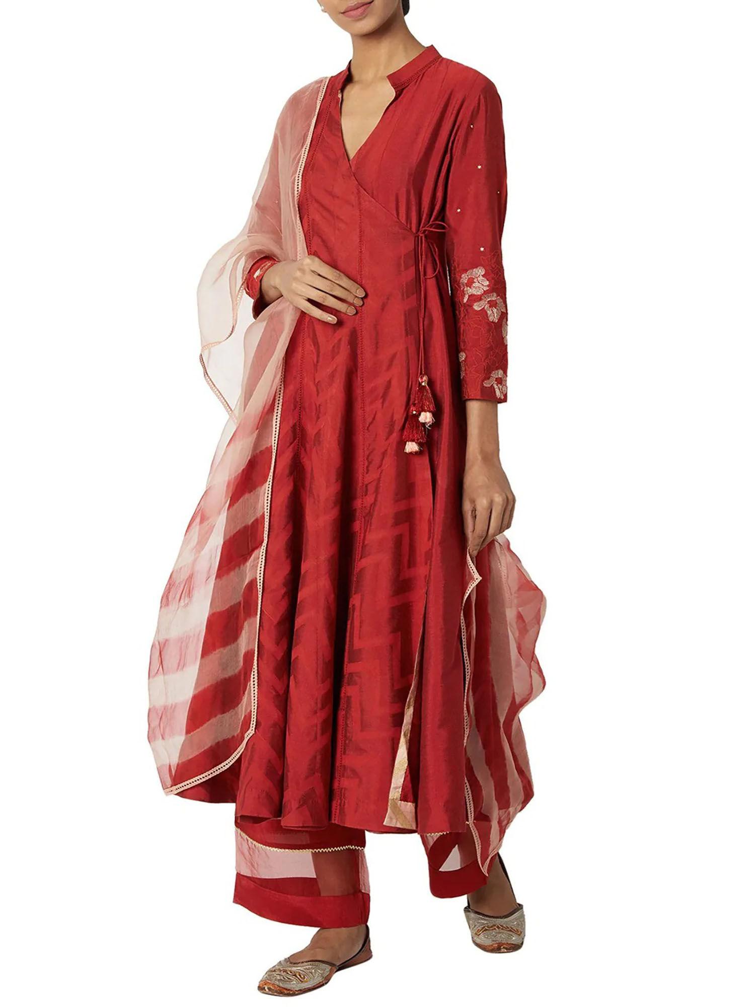 maroon kurta and palazzo with dupatta (set of 3)