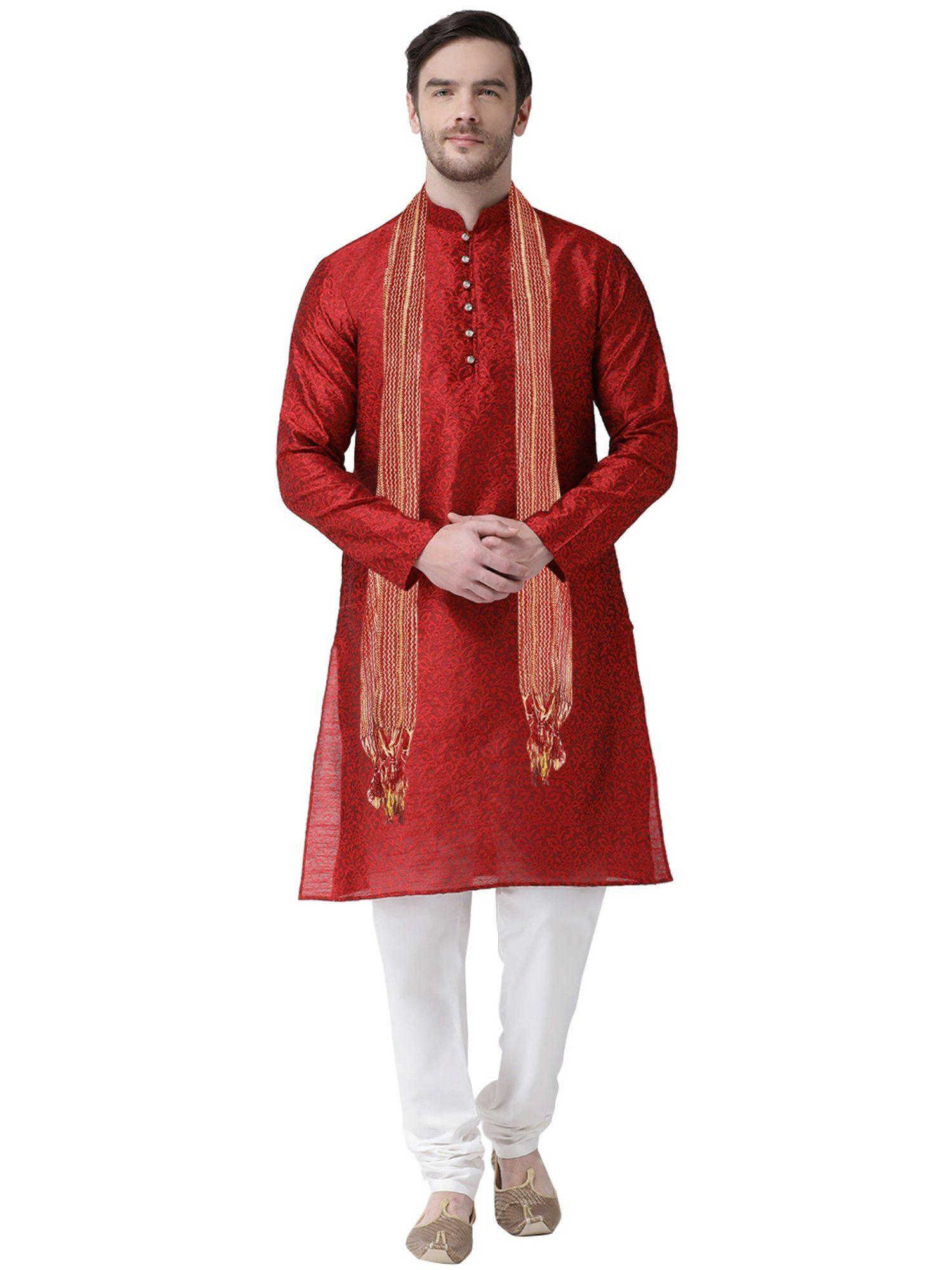 maroon kurta for men (set of 3)