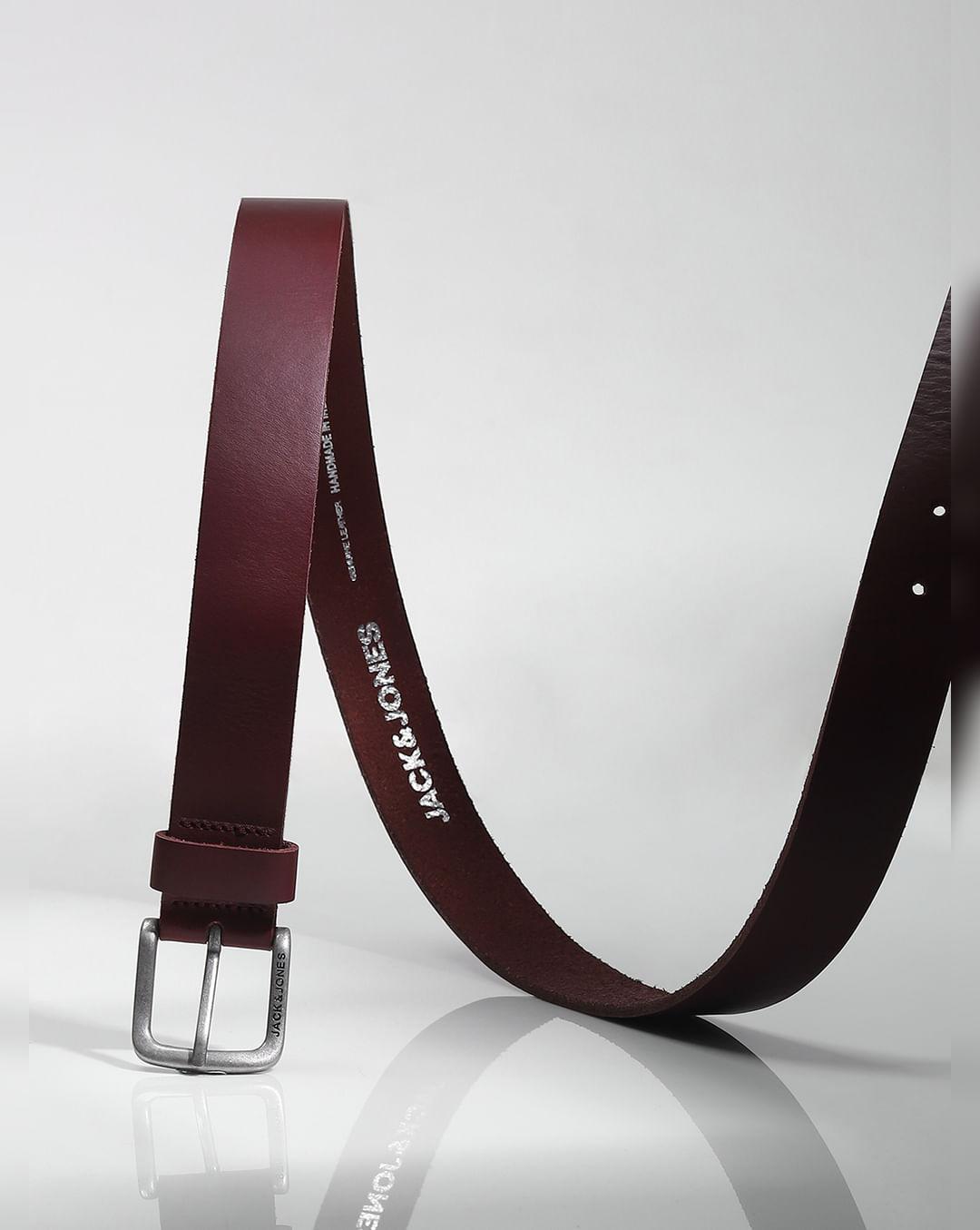 maroon leather belt