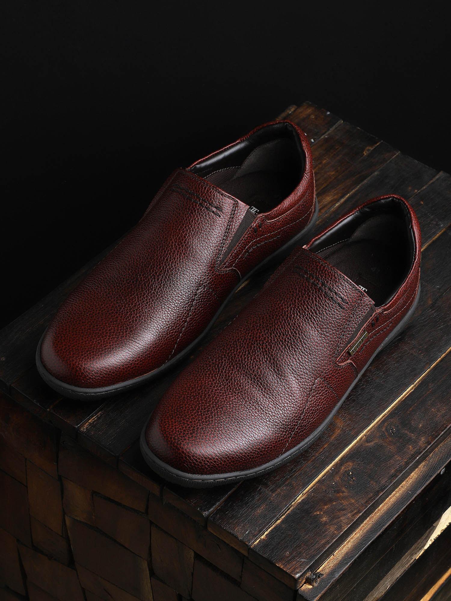 maroon leather slip on casual shoes