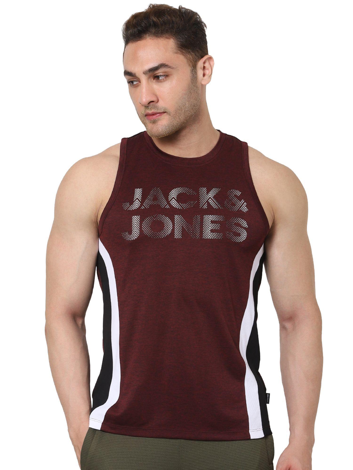 maroon logo print vest