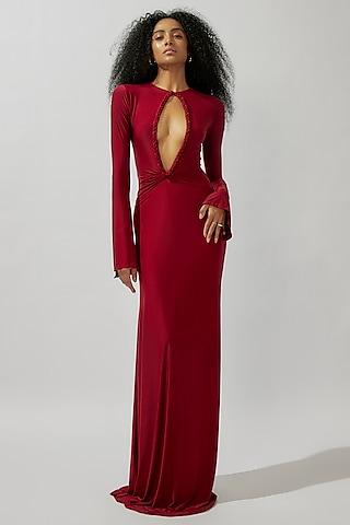 maroon malai lycra gown