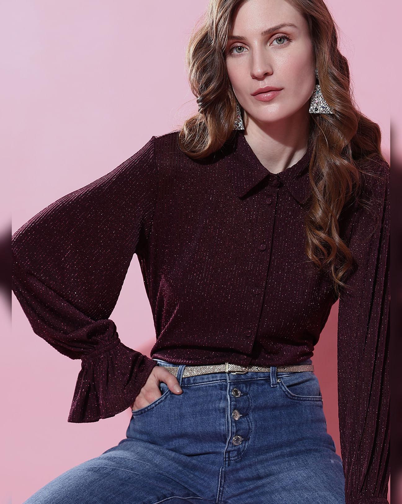 maroon metallic lurex shirt