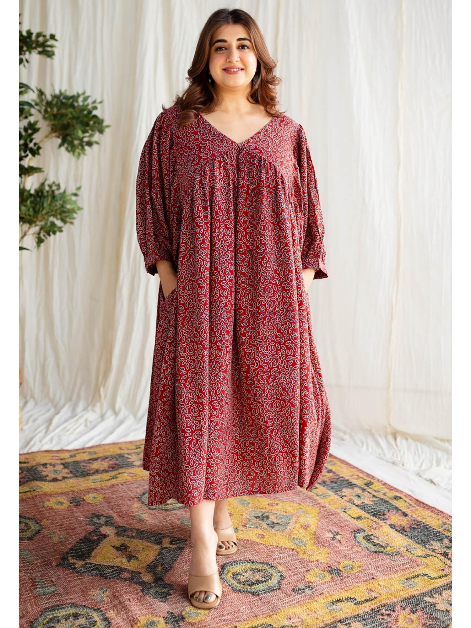 maroon modal ajrakh dress