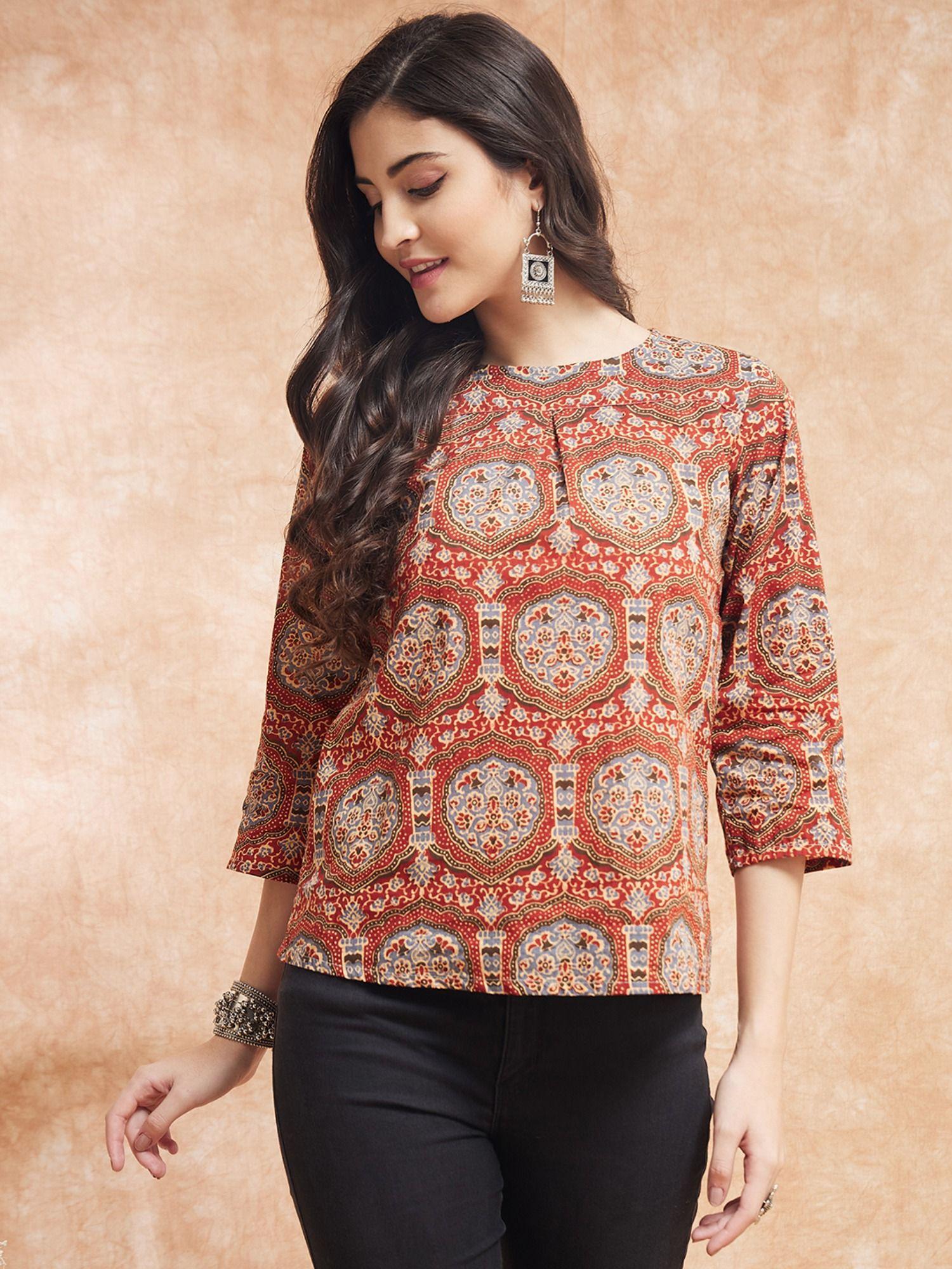 maroon mughal kalamkari top