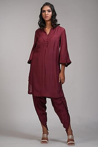 maroon mul cotton kurta set