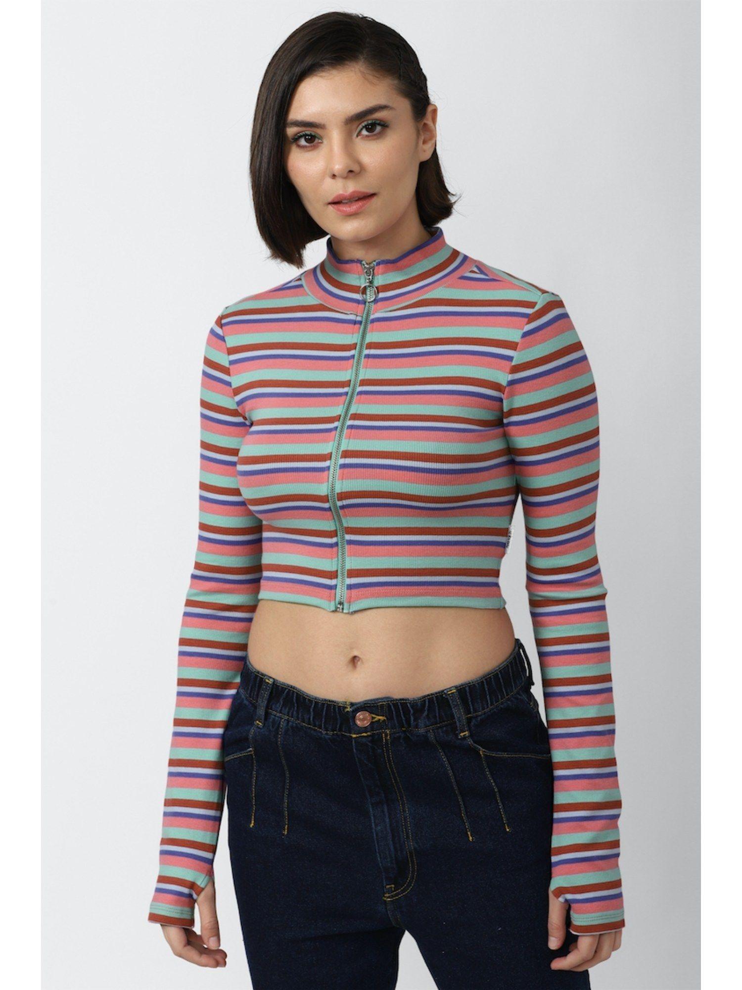 maroon multi coloured striped chain top