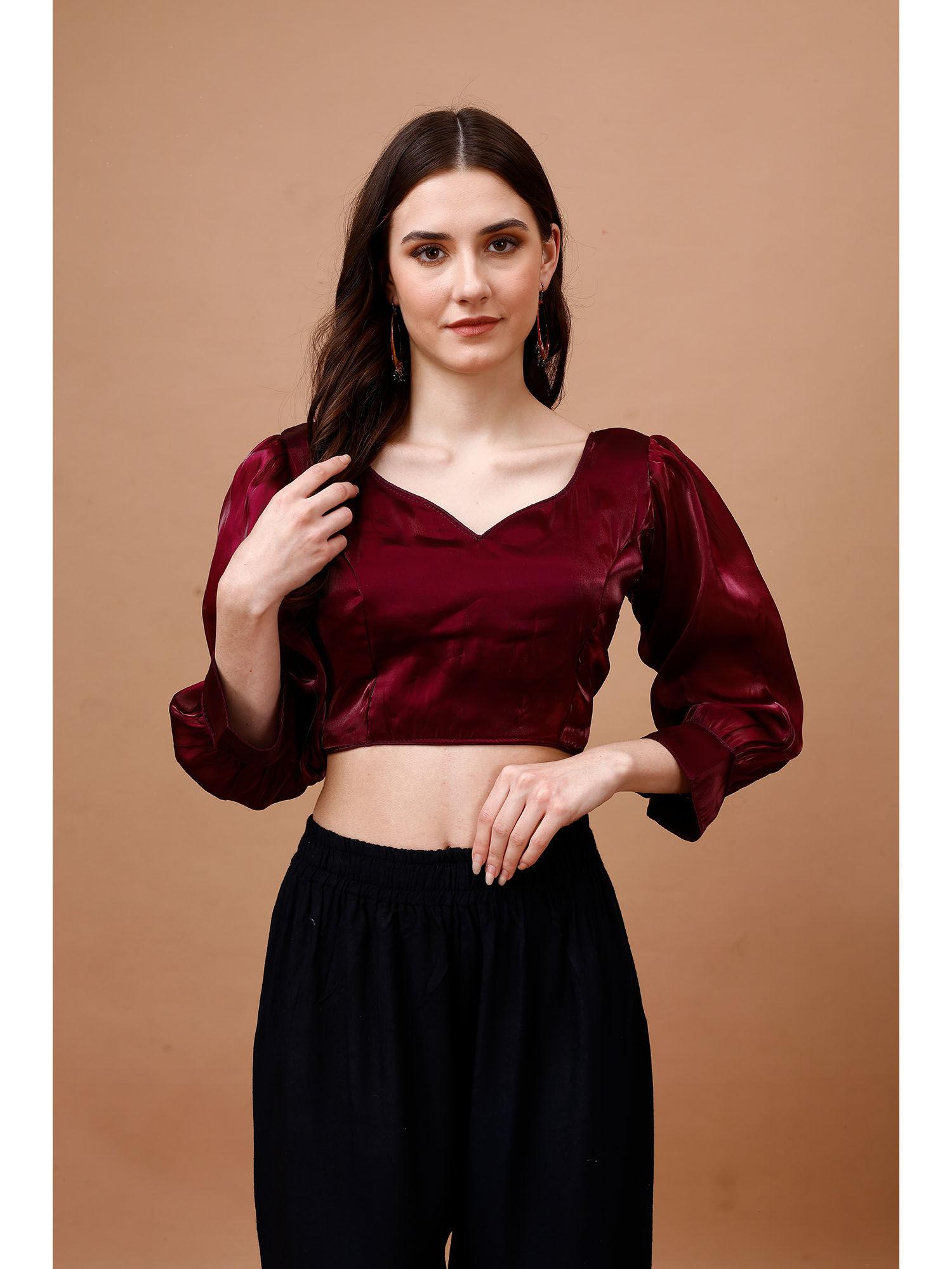 maroon organza partywear sweetheart blouse