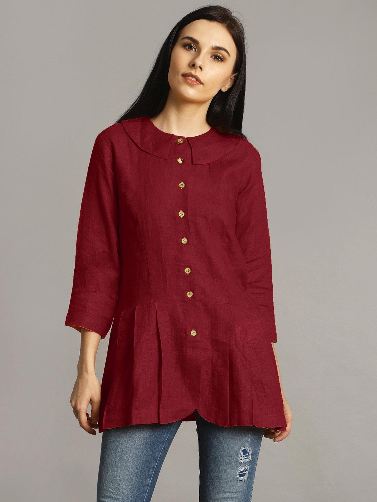 maroon peter pan neck tunic