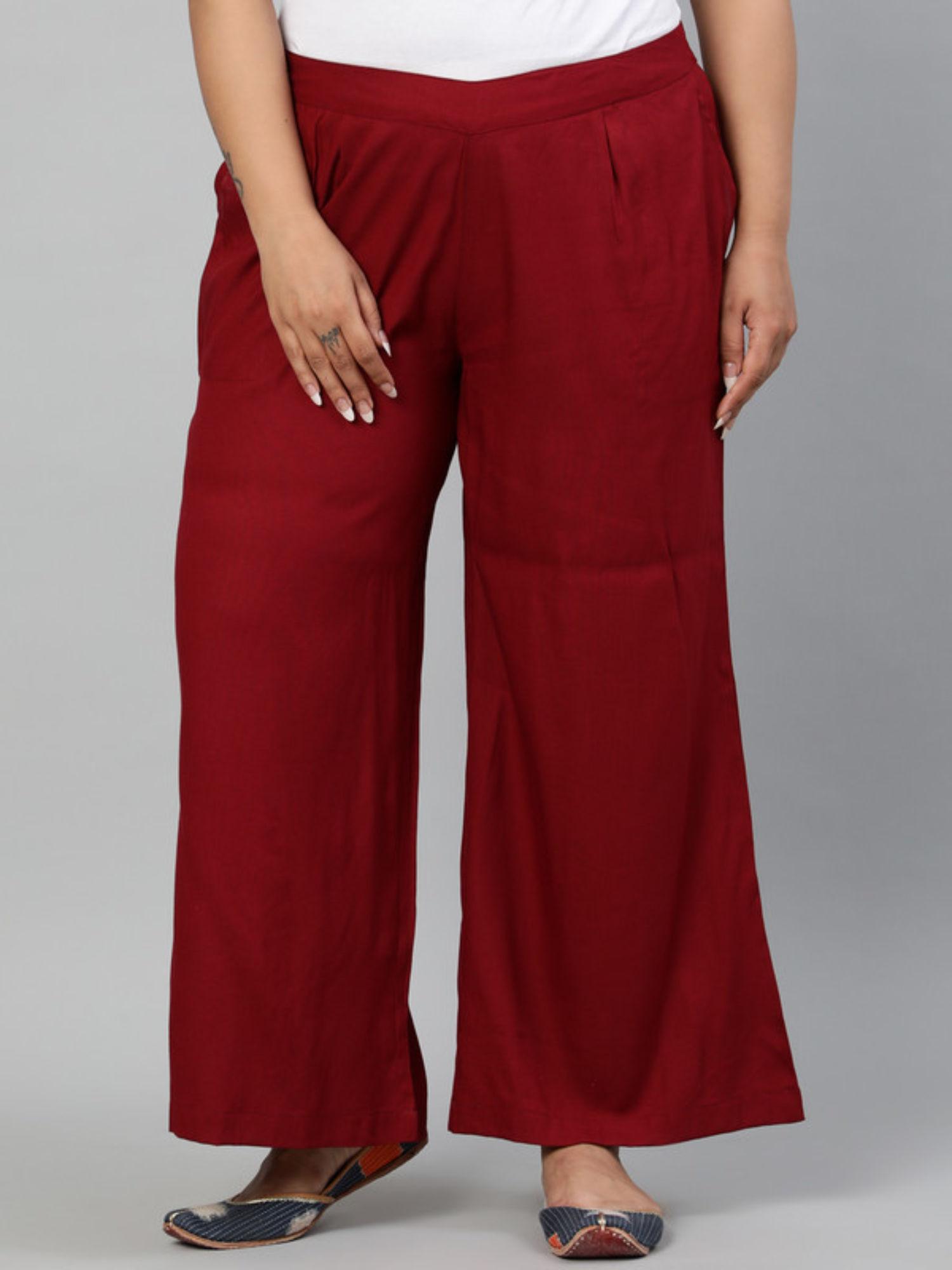 maroon plus size solid rayon palazzo