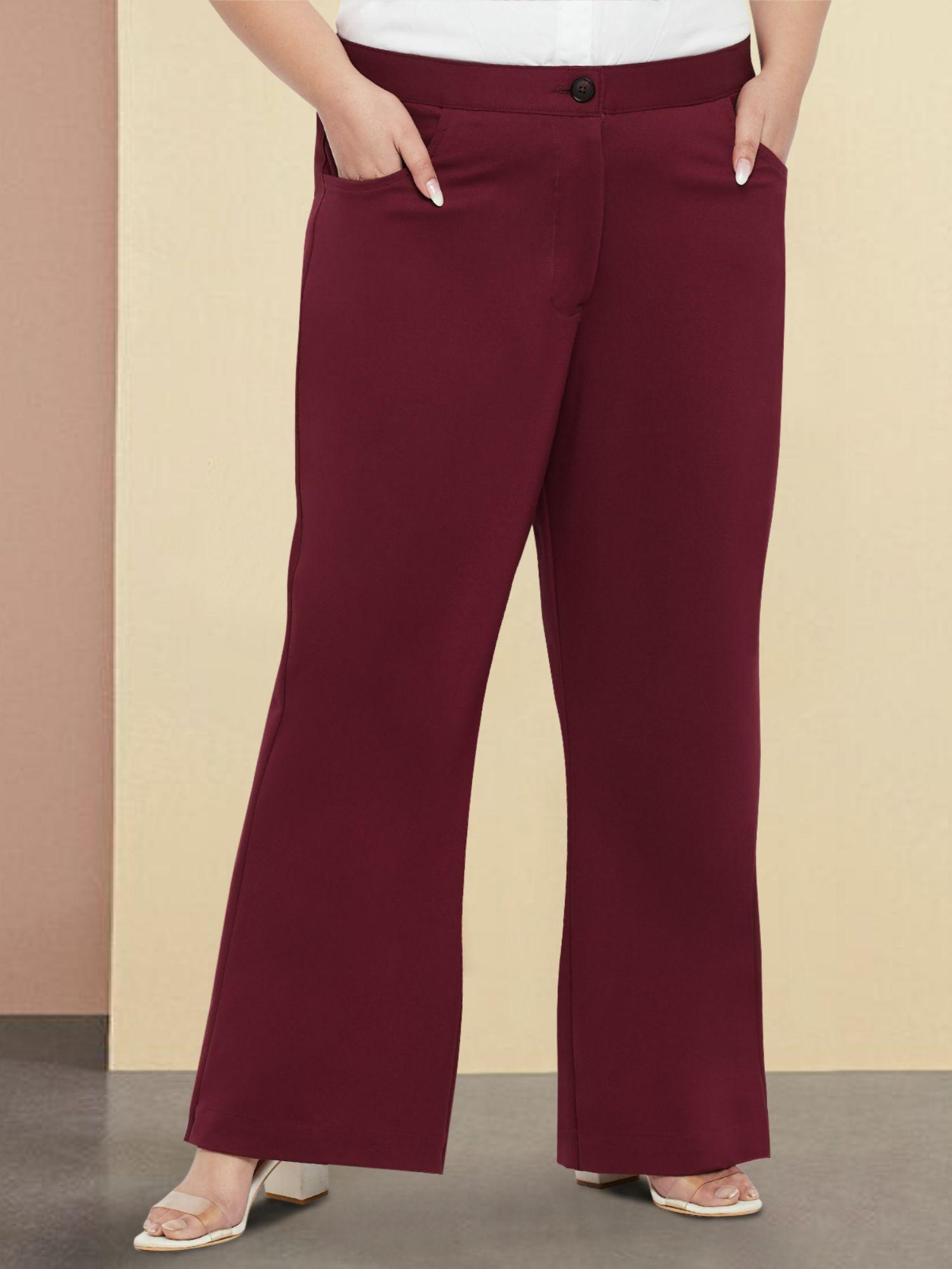 maroon plus size straight extra stretch curve trouser