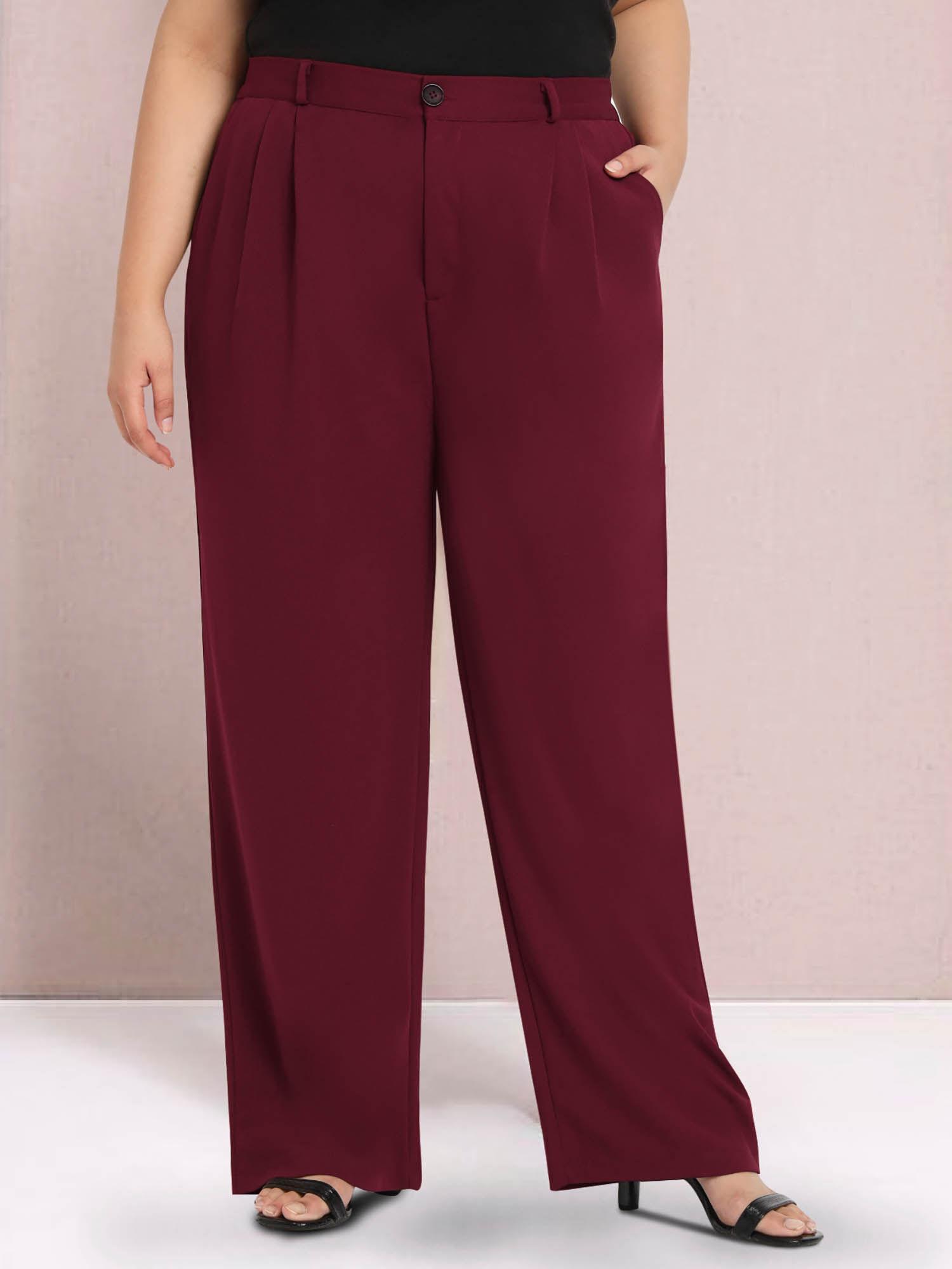 maroon plus size wide leg stretch curve trouser