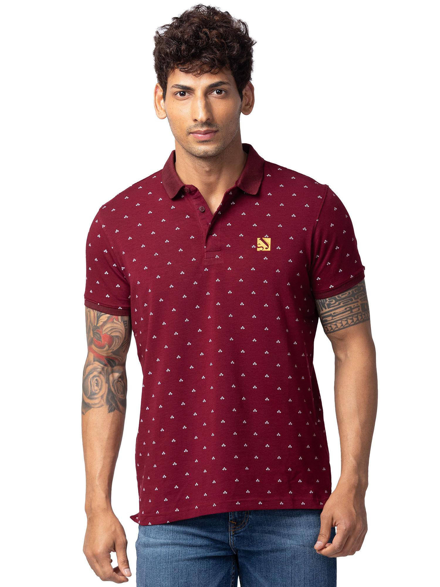 maroon polo collar half sleeves blended t-shirt for men