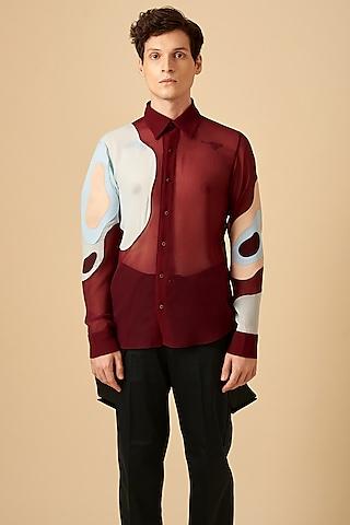 maroon poly georgette shirt