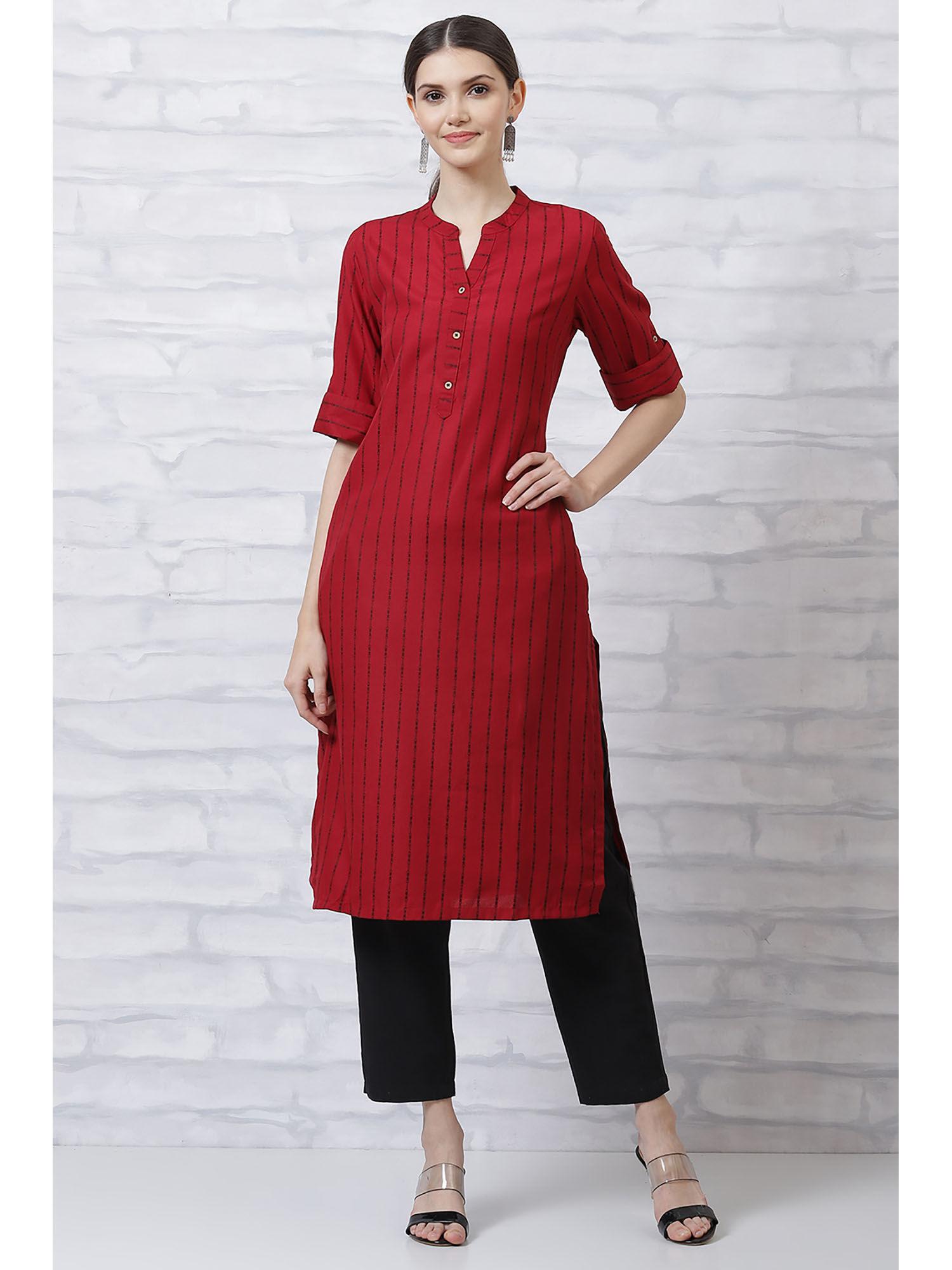 maroon polyester straight kurta