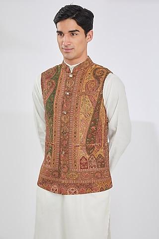 maroon polyester yarn bundi jacket