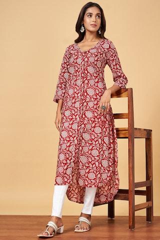 maroon print calf-length  casual women regular fit  kurta