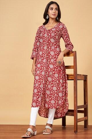 maroon print calf-length  casual women regular fit  kurta