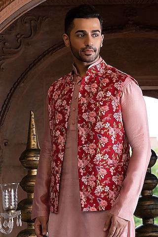 maroon printed bundi jacket