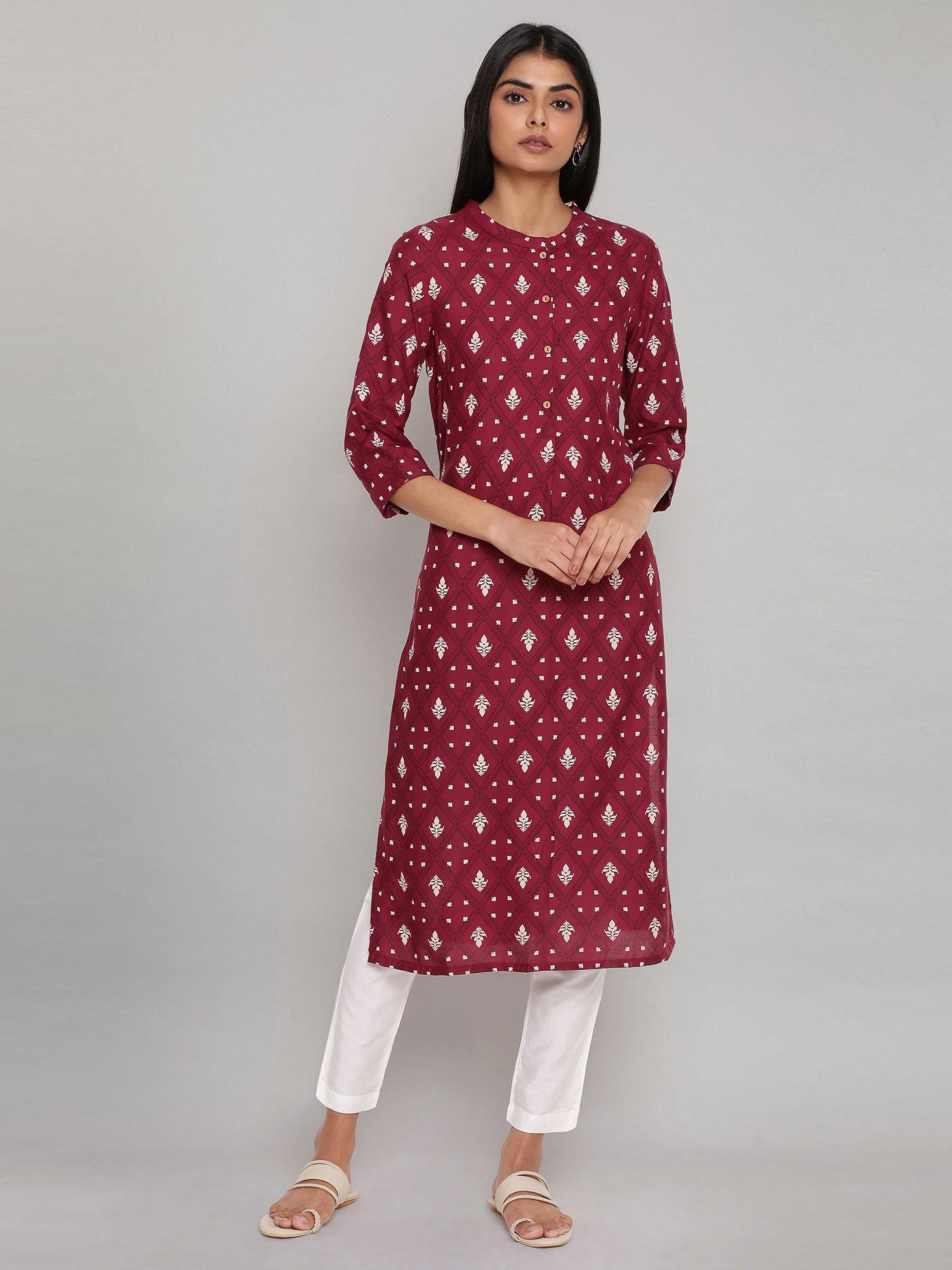 maroon printed button don kurta