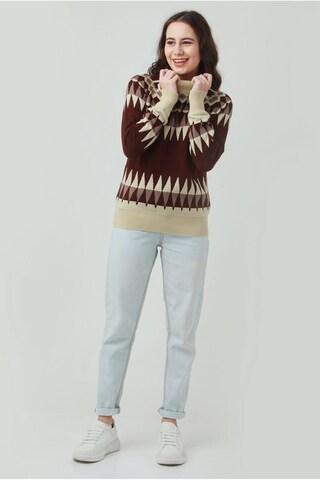 maroon printed casual full sleeves turtle neck women regular fit sweater