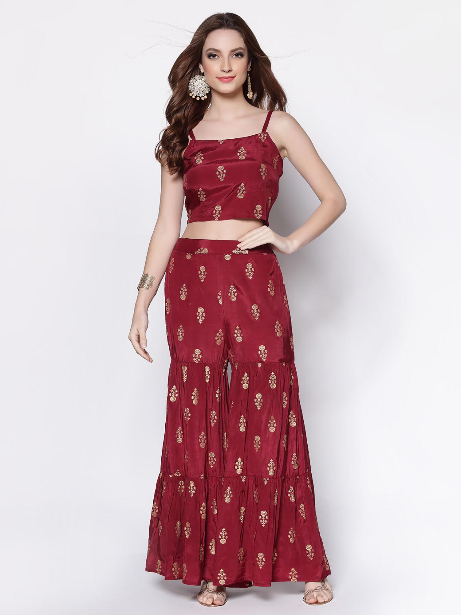 maroon printed co-ord set