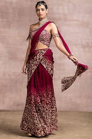 maroon printed concept saree set