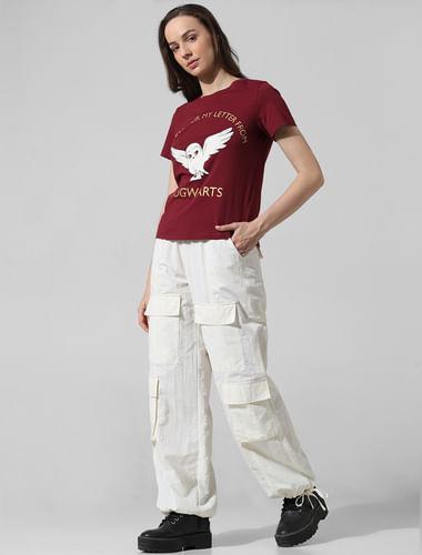 maroon printed cotton t-shirt