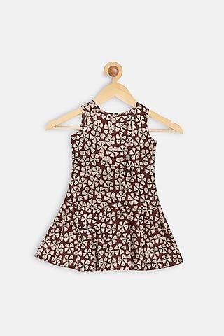 maroon printed drop waist dress for girls
