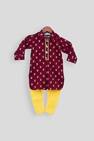 maroon printed kurta set for boys