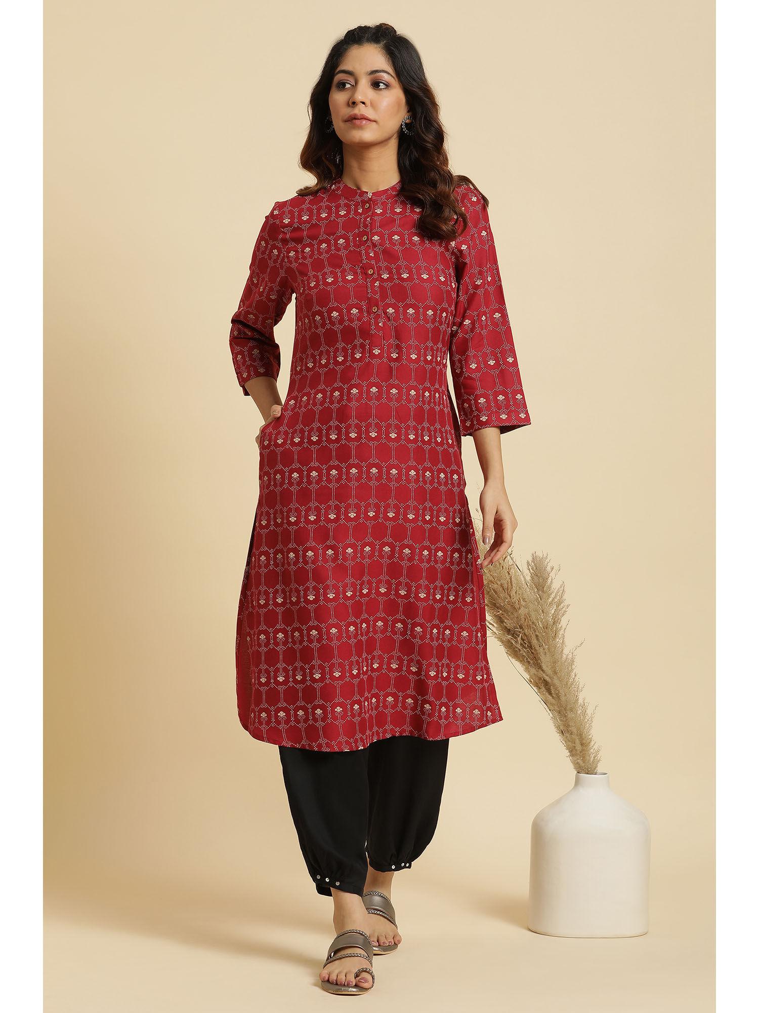 maroon printed kurta