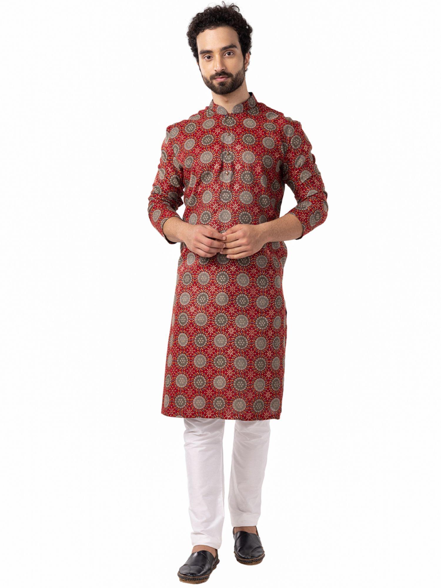 maroon printed kurta